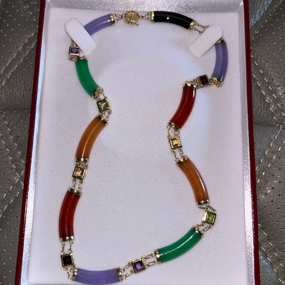 14K multi color jade necklace